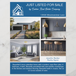 Flyer Chic Blue Real Estate Home Listing 2 Sided