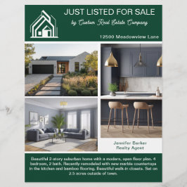 Flyer Chic Green Real Estate Home Listing 2 Sided Modern