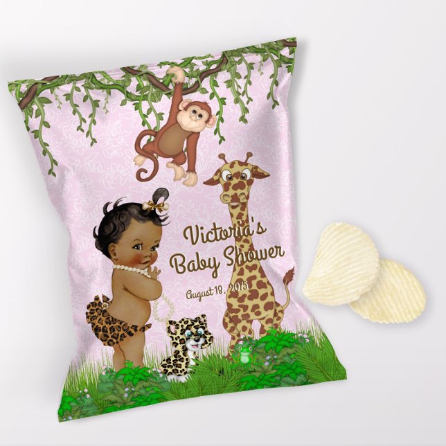 Flyer Chica africano Safari Baby Shower Chip Bag Wrapper (1 ounce snack bag wrapper flyer. )