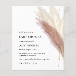 Flyer Chica Baby Shower de Grass Boho Pink Pampas
