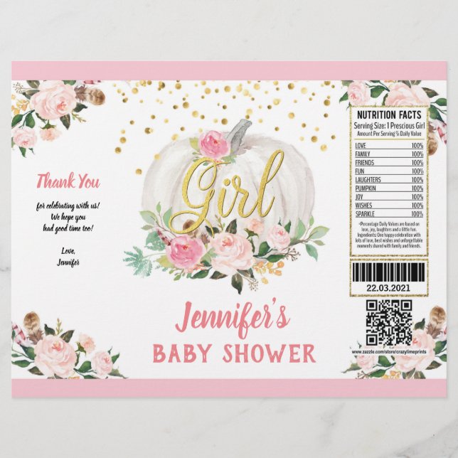 Flyer Chica de calabaza Baby Shower Chip Bag Wrapper (Frente)