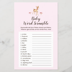 Flyer Chica de color de agua Deer Baby Word Scramble Gam