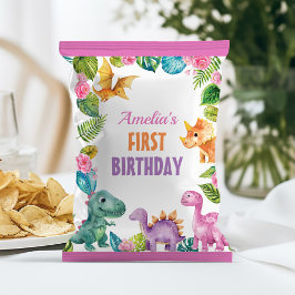 Flyer Chica de dinosaurios Primer cumpleaños Chip Bag Wr