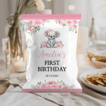 Chica de flores rosadas Koala Cumpleaños Chip Bag 