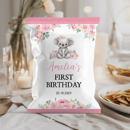 Flyer Chica de flores rosadas Koala Cumpleaños Chip Bag 