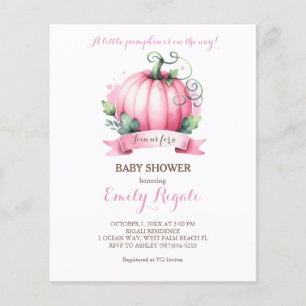 Flyer Chica de invitación a Baby Shower de calabaza pequ