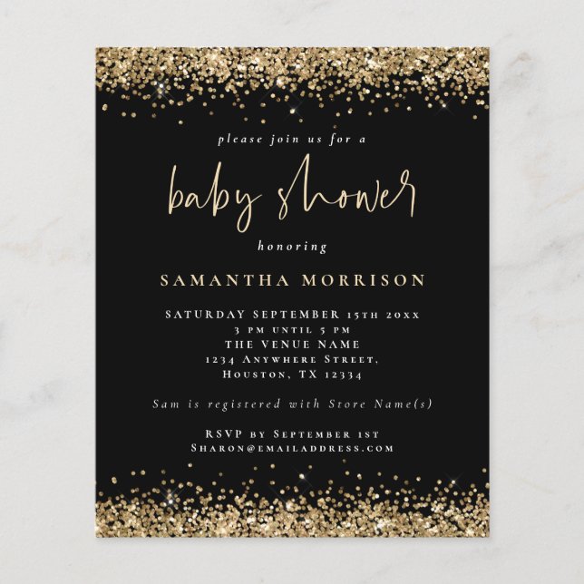 Flyer CHICA  de PAPER Gold Purpurina Baby Shower Black (Frente)