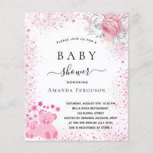 Flyer Chica de peluche rosa con ducha para bebés invitac