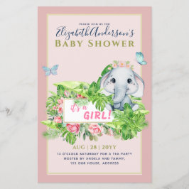 Flyer Chica Elephant Baby Shower Gender Revall invita