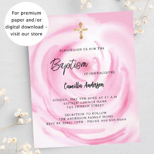 Flyer Chica floral rosa suave invitación al bautismo