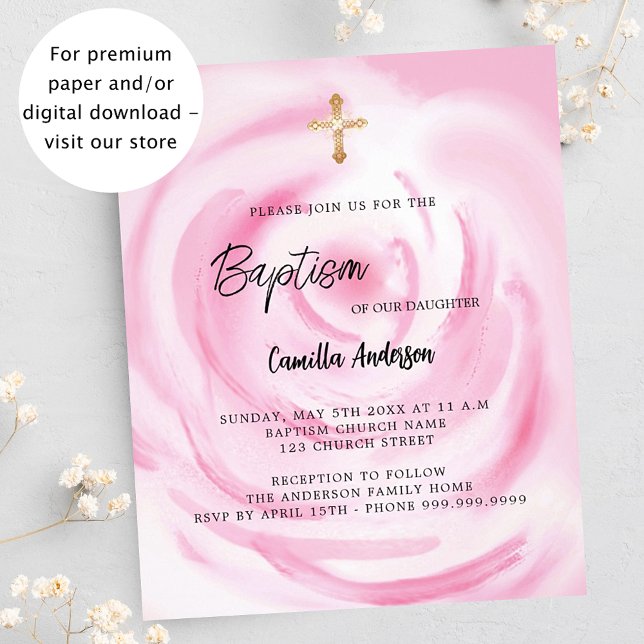 Flyer Chica floral rosa suave invitación al bautismo (Subido por el creador)