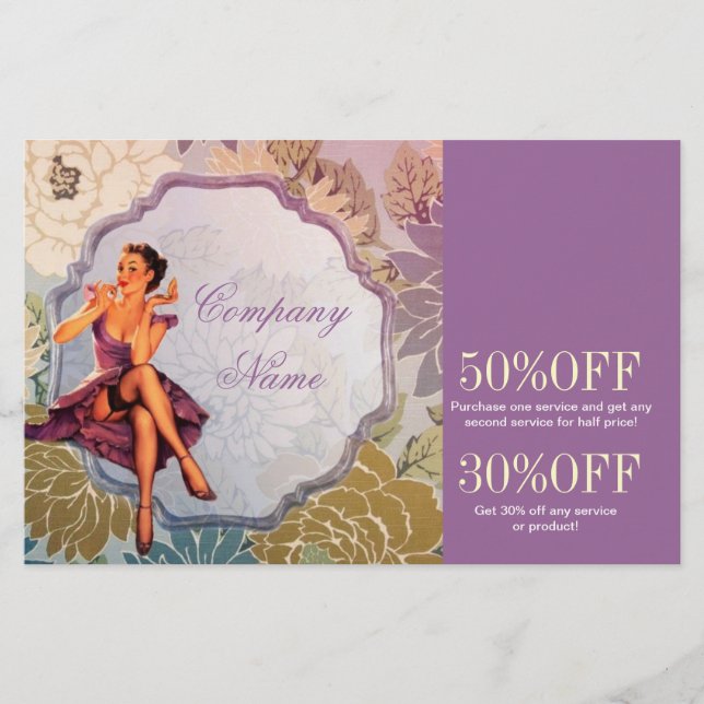 Flyer Chica Pin Up Cosmetóloga Artista de maquillaje de  (Frente)