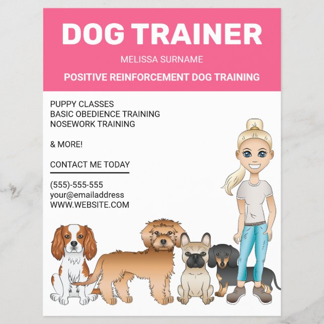 Flyer Chica Rubia Con Perros Entrenadora De Perros Perso (Frente)