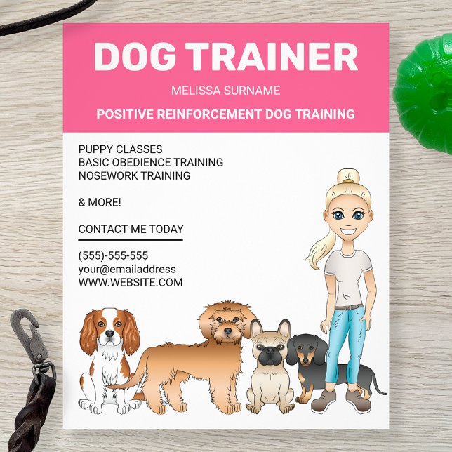 Flyer Chica rubio con perros entrenador de perros person (Cute design for anyone who works with dogs whether a dog trainer, a groomer, a dog walker...)