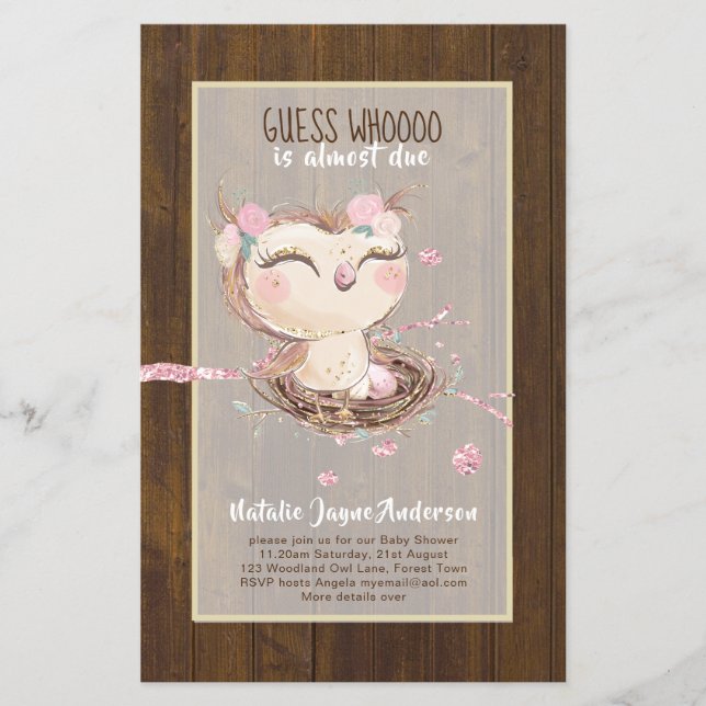 Flyer Chicas de Baby Shower de OWL o invitación para niñ (Frente)