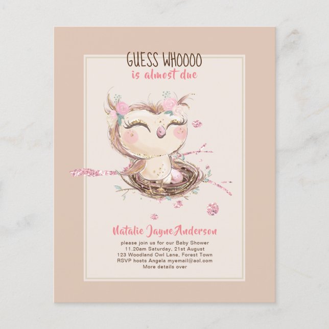 Flyer Chicas de Baby Shower de OWL o invitación para niñ (Frente)