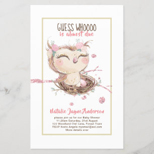 Flyer Chicas de Baby Shower de OWL o invitación para niñ