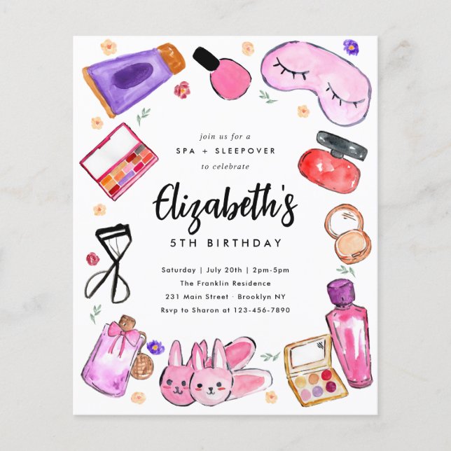 Flyer Chicas de maquillaje baratos Slumber Sleepover Spa (Frente)