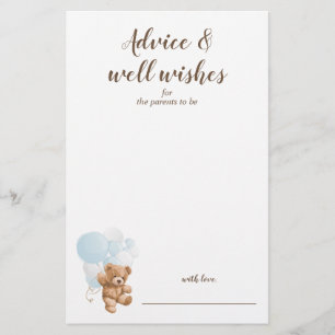 Flyer Chocolate y Deseos Oso de Peluche Azul Baby Shower