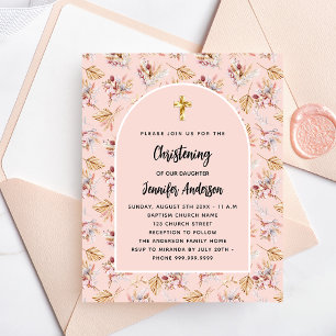Flyer Christening pampas florals invitación rosa presupu