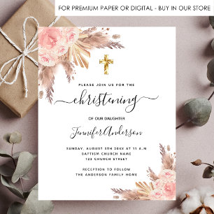 Flyer Christening pampas rosa invitación al presupuesto