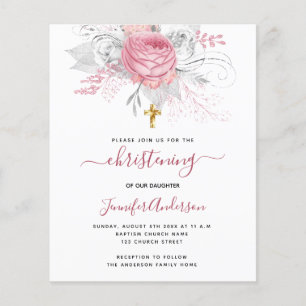 Flyer Christening pink florals chica invitación presupue
