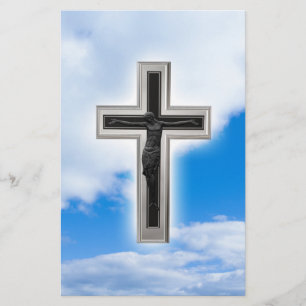 Flyer Christian cross at blue sky background