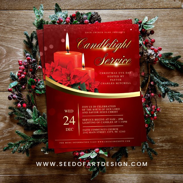 Flyer Christmas Candlelight Poinsettia Red Church (Subido por el creador)