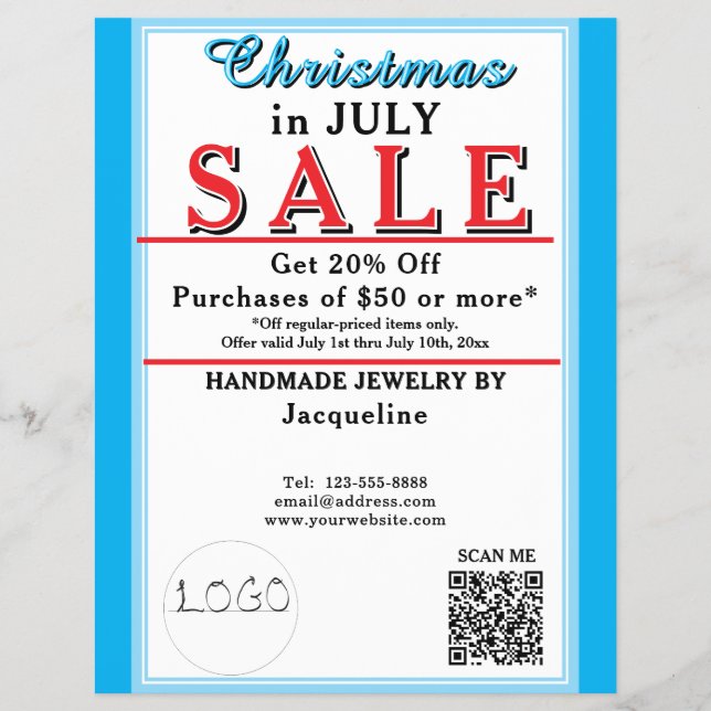 Flyer Christmas in July Sale Jewelry Blue White Heart (Frente)