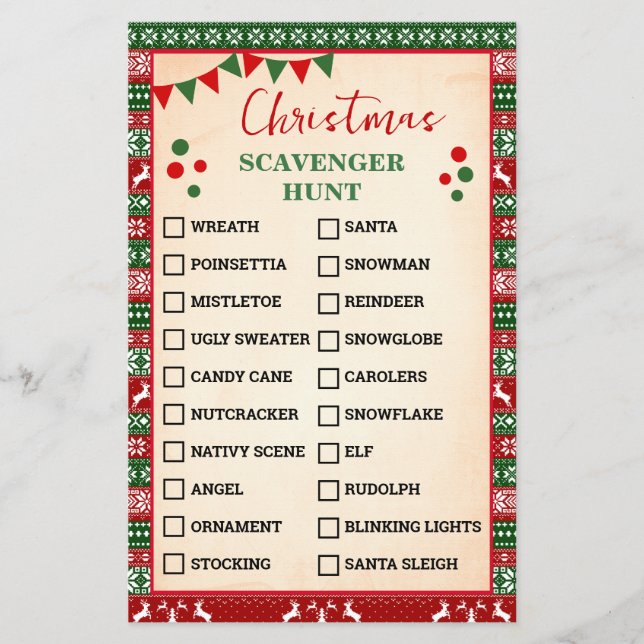 Flyer Christmas Scavenger Hunt Game Ugly Sweater Card (Frente)