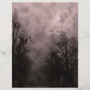 Flyer Cielo rojo sangre embrujado con cuervos