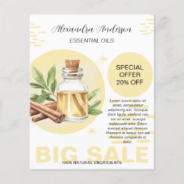 Flyer Cinnamón Botánico Aceite Esencial Acuarela Floral
