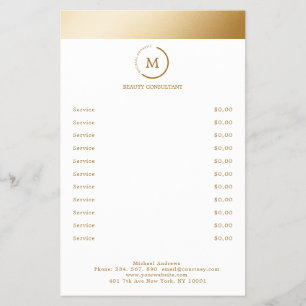 Flyer Círculo monogramo de franja dorada blanca