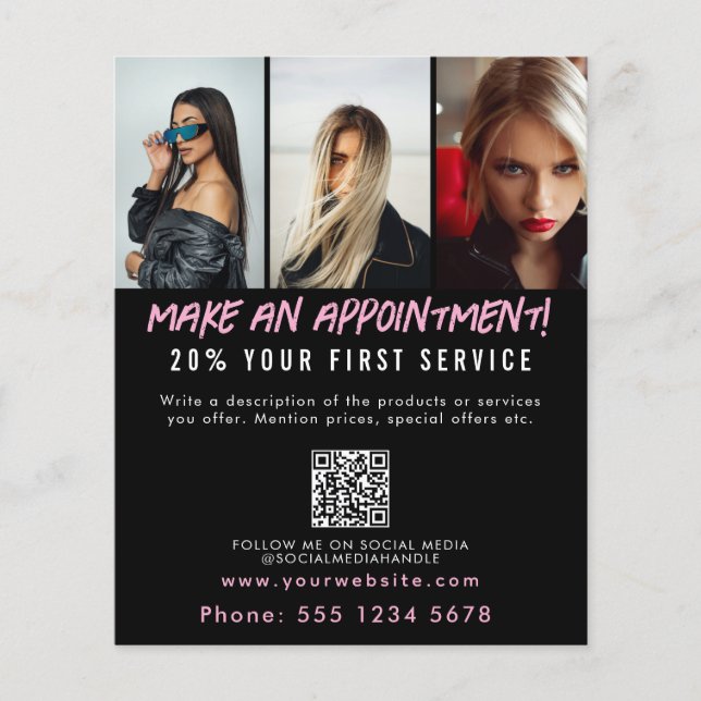 Flyer Cita de salón Hair Makeup Nails Business (Frente)