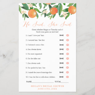 Flyer Citrus Naranja Parejas Ducha Dijo Que Dijo Juego