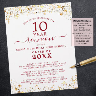 Flyer Clase Reunion Gold Stars Invitación roja