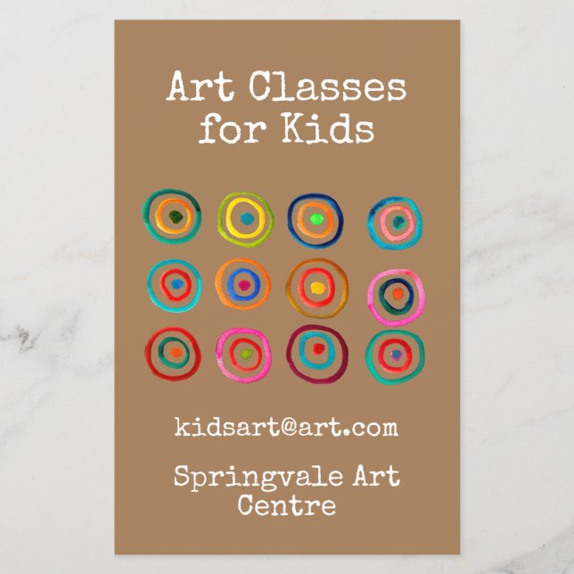 Flyer Clases de arte para niños círculos de arcoiris emp (Frente)