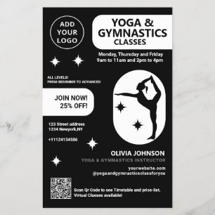 Flyer Clases de estudio de instructora de Yoga y Gimnasi
