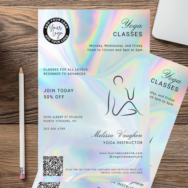 Flyer Clases de estudio de instructores de yoga holográf (Yoga Classes Holographic Flyer)
