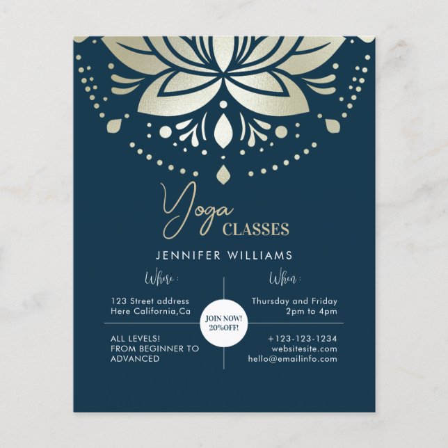 Flyer Clases de Instructor de Yoga Flor de Mandala Loto  (Frente)