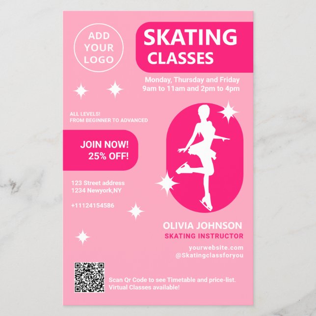 Flyer Clases de patinaje rosa (Frente)