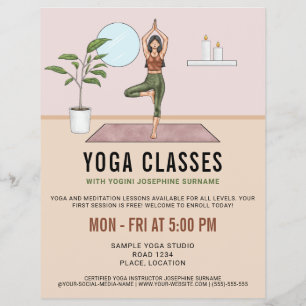 Flyer Clases de Yoga Postura del Árbol Lecciones de Inst