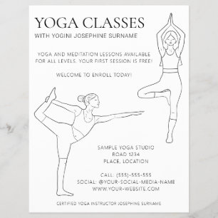 Flyer Clases de Yoga Simple Arte de Línea Negra Minimali
