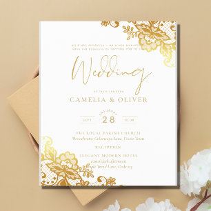 Flyer Clásico de Invitación a la Boda Blanca de encaje d