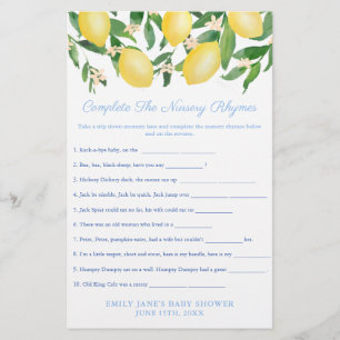 Flyer Classic Nursery Rhymes Game Card Lemon Baby Shower