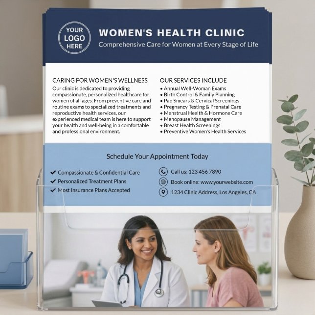 Flyer Clínica de Salud de la Mujer con Código QR de Logo (Visit the store for more business designs)