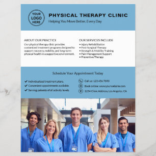 Flyer Clinica de Terapia Física Logo Azul Foto QR