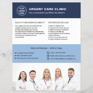 Flyer Clínica Médica Atención Urgente Logo QR Personaliz
