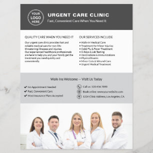 Flyer Clínica Médica Atención Urgente Logotipo Gris QR
