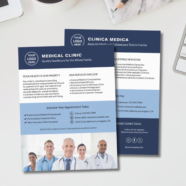 Flyer Clínica Médica Bilingüe | Inglés Español (Bilingual Medical Clinic English Spanish Flyer)
